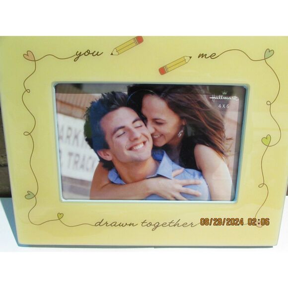 HALLMARK 4X6 PICTURE FRAME NEW YOU ME DRAWN TOGETHER YELLOW HEARTS PENCILS - Picture 2 of 9